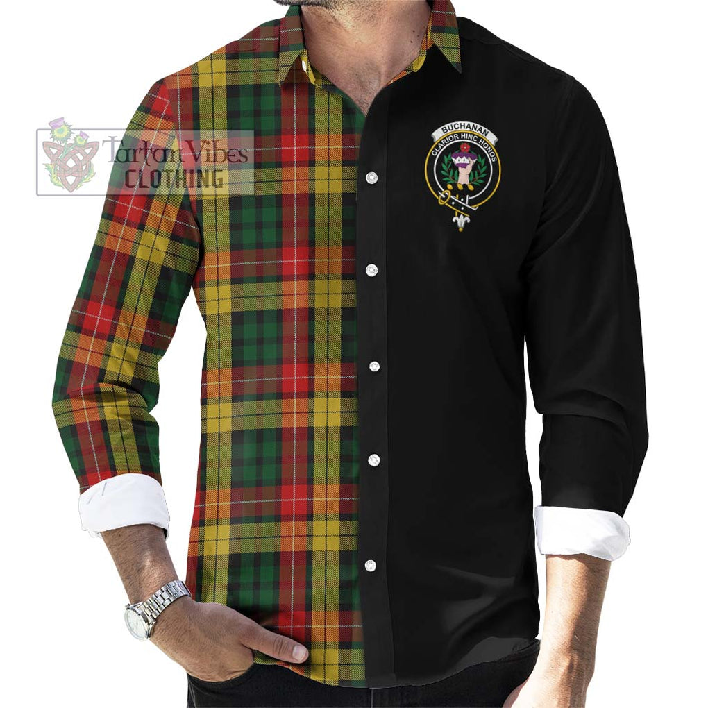 Buchanan Tartan Long Sleeve Button Shirt with Family Crest and Half Of Me Style - Tartanvibesclothing Shop