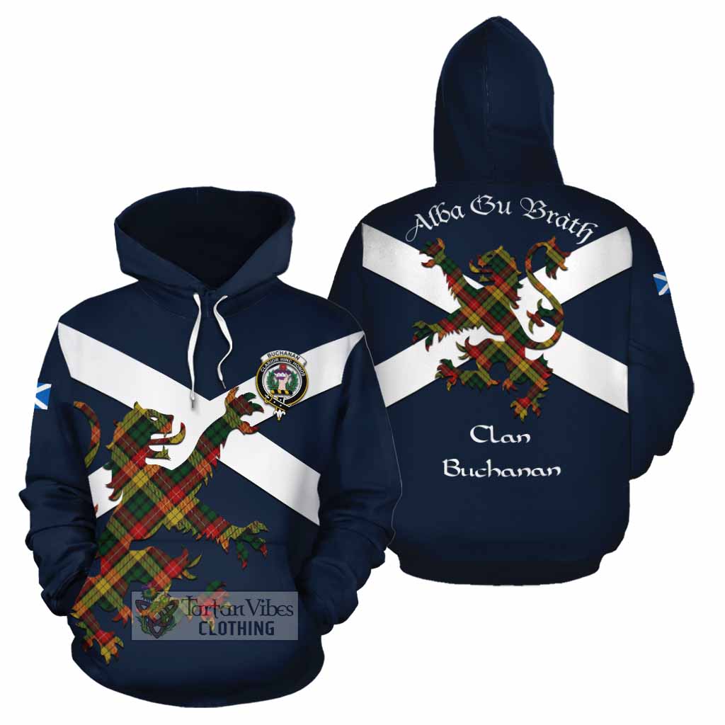 Tartan Vibes Clothing Buchanan Tartan Lion Rampant Cotton Hoodie Proudly Display Your Heritage with Alba Gu Brath and Clan Name