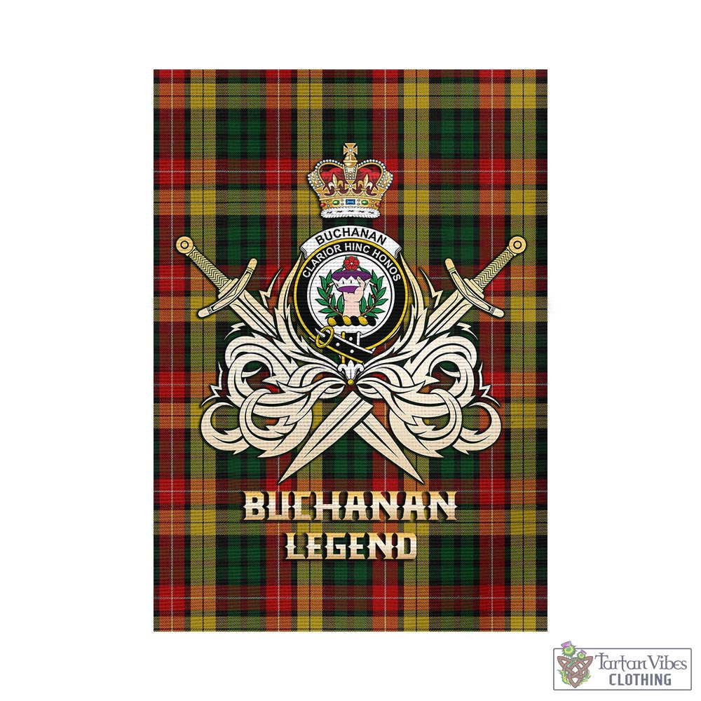 Tartan Vibes Clothing Buchanan Tartan Flag with Clan Crest and the Golden Sword of Courageous Legacy