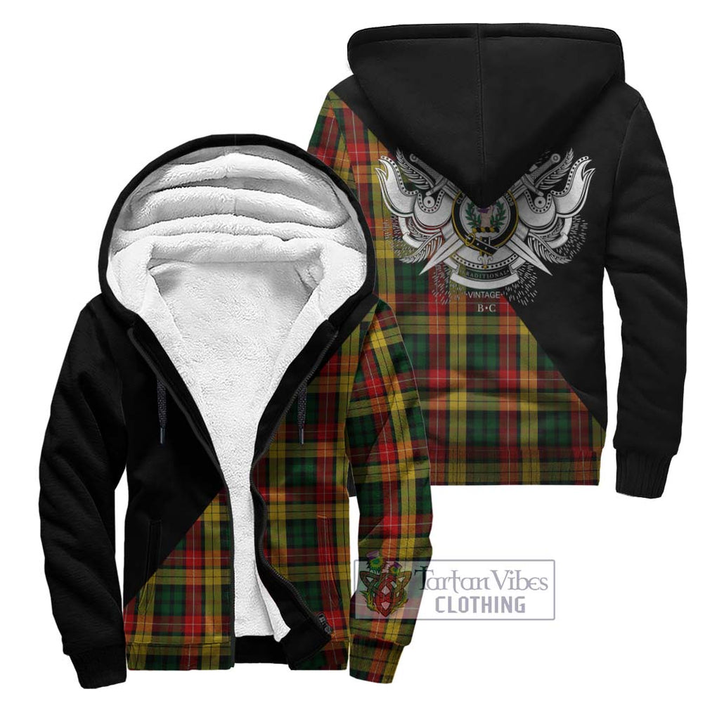 Buchanan Tartan Sherpa Hoodie with Family Crest and Military Logo Style Unisex - Tartanvibesclothing Shop