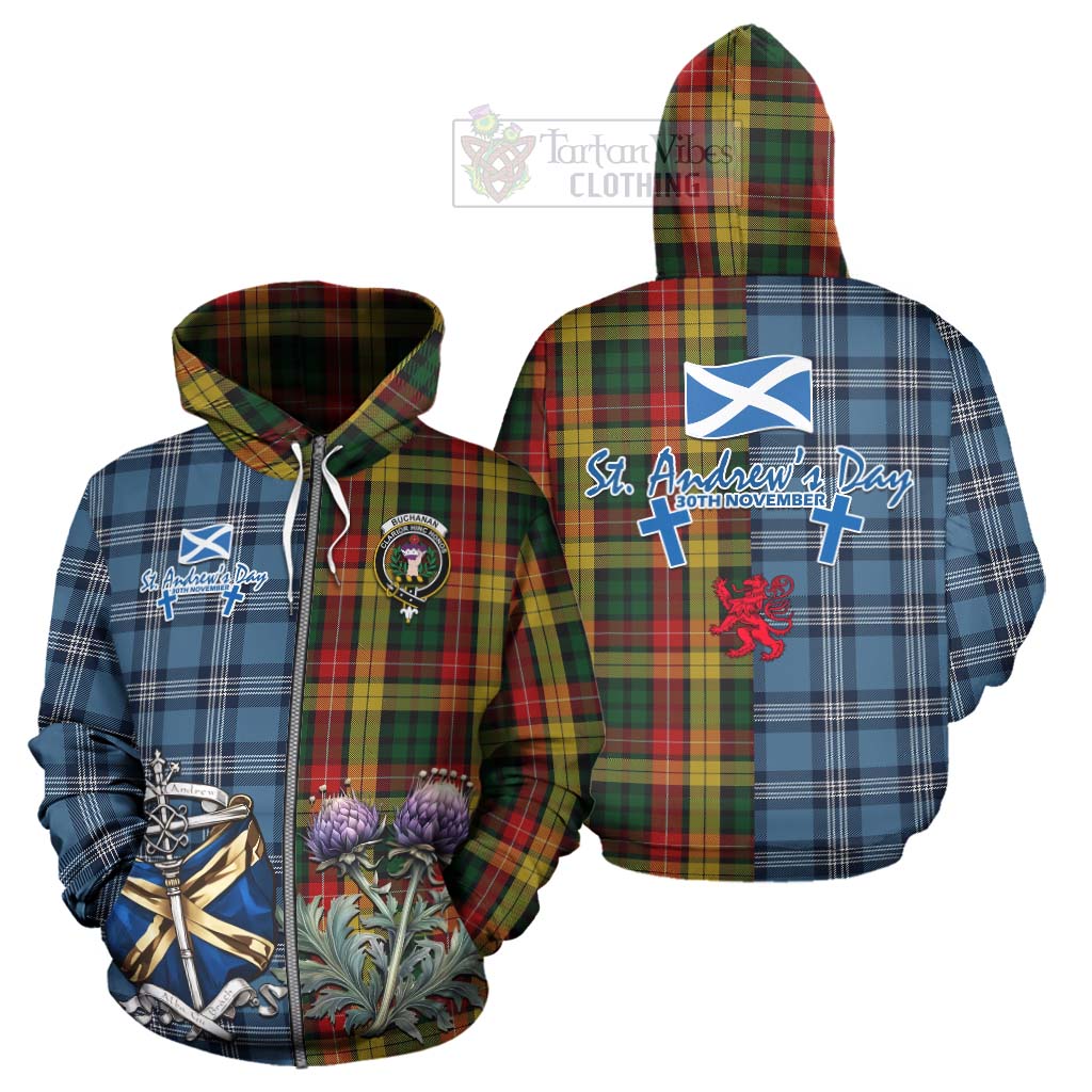 Tartan Vibes Clothing Buchanan Tartan Hoodie Happy St. Andrew's Day Half Tartan Style