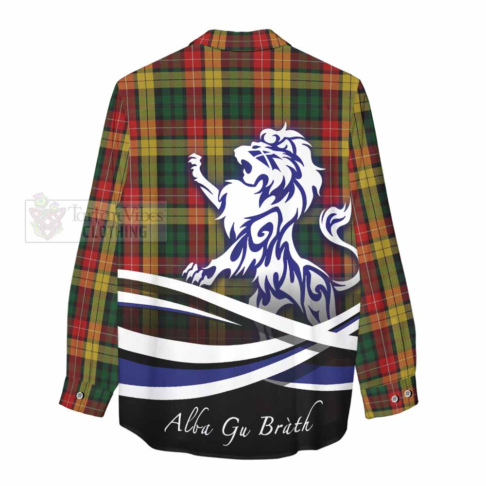 Tartan Vibes Clothing Buchanan Tartan Women's Casual Shirt with Alba Gu Brath Regal Lion Emblem