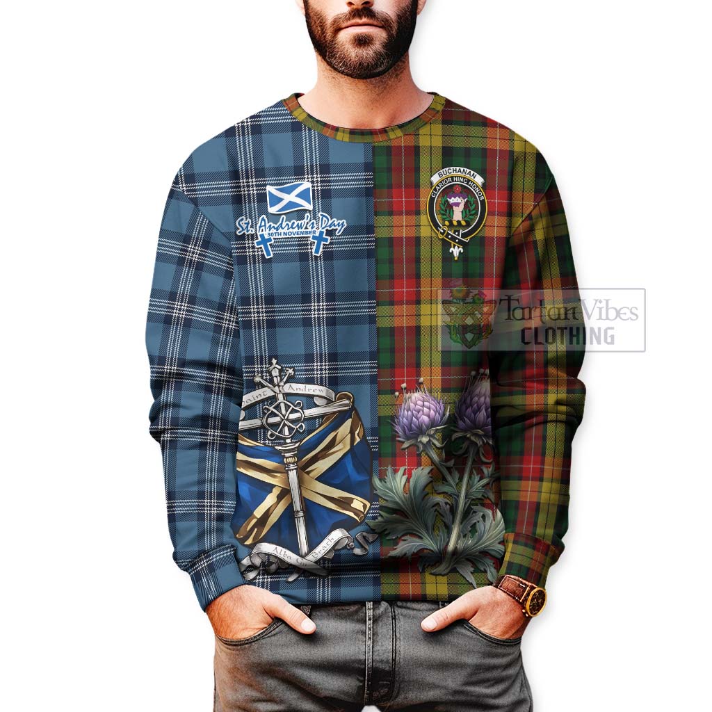 Tartan Vibes Clothing Buchanan Tartan Sweatshirt Happy St. Andrew's Day Half Tartan Style