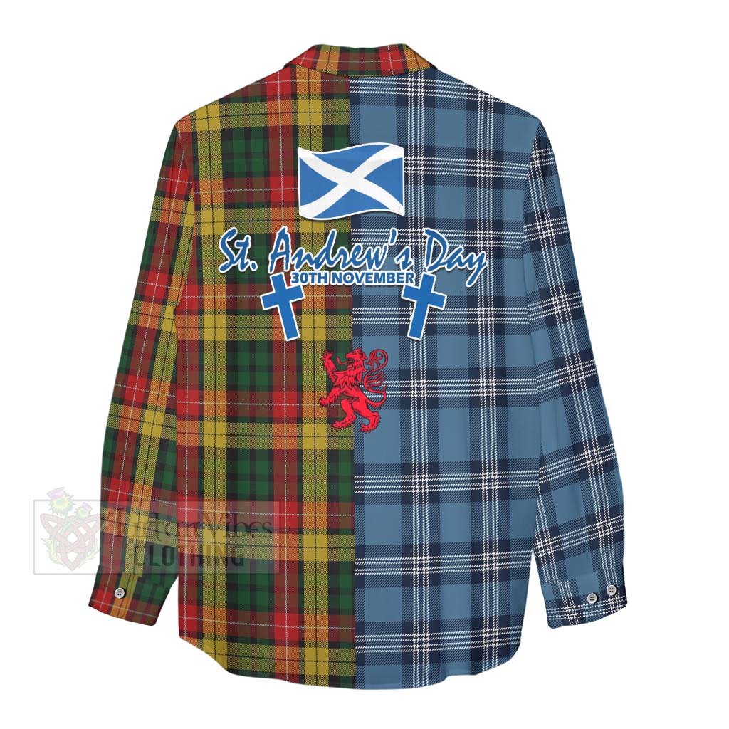 Tartan Vibes Clothing Buchanan Tartan Women's Casual Shirt Happy St. Andrew's Day Half Tartan Style