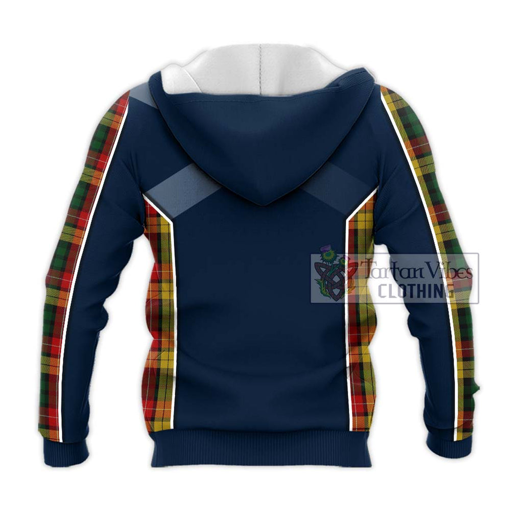 Buchanan Tartan Knitted Hoodie with Family Crest and Lion Rampant Vibes Sport Style - Tartan Vibes Clothing