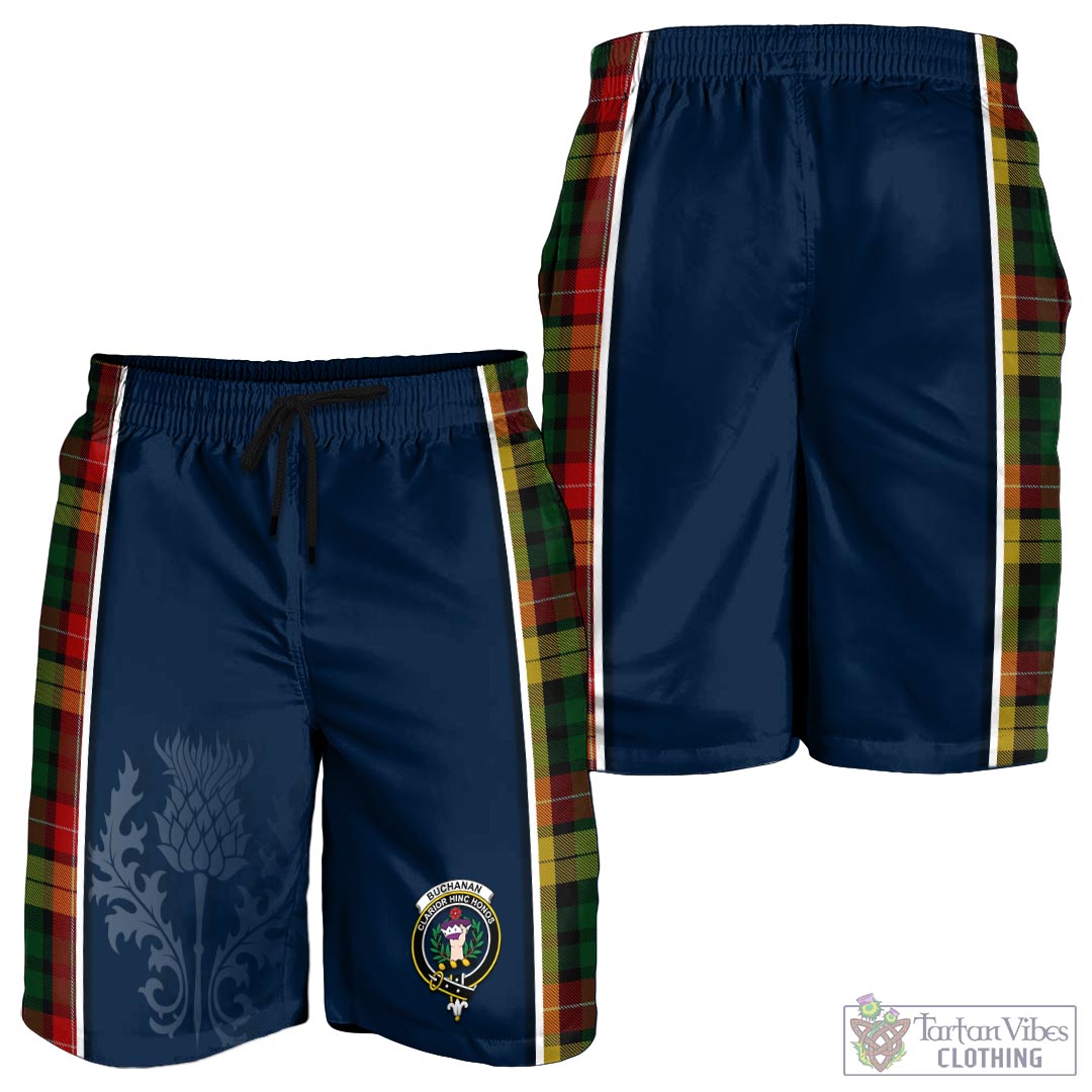 Tartan Vibes Clothing Buchanan Tartan Men's Shorts with Family Crest and Scottish Thistle Vibes Sport Style