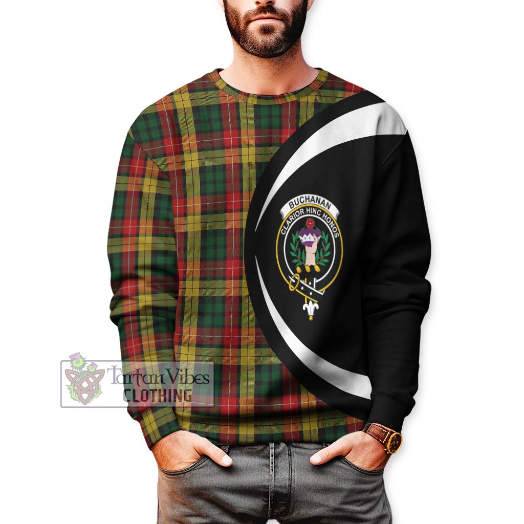 Buchanan Tartan Sweatshirt with Family Crest Circle Style - Tartan Vibes Clothing