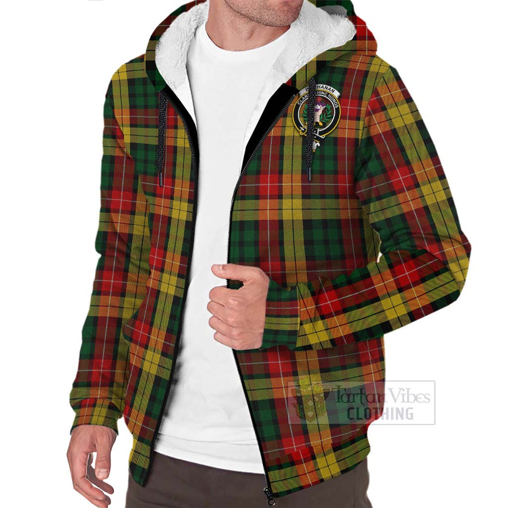 Tartan Vibes Clothing Buchanan Tartan Sherpa Hoodie with Family Crest Celtic Skull Style