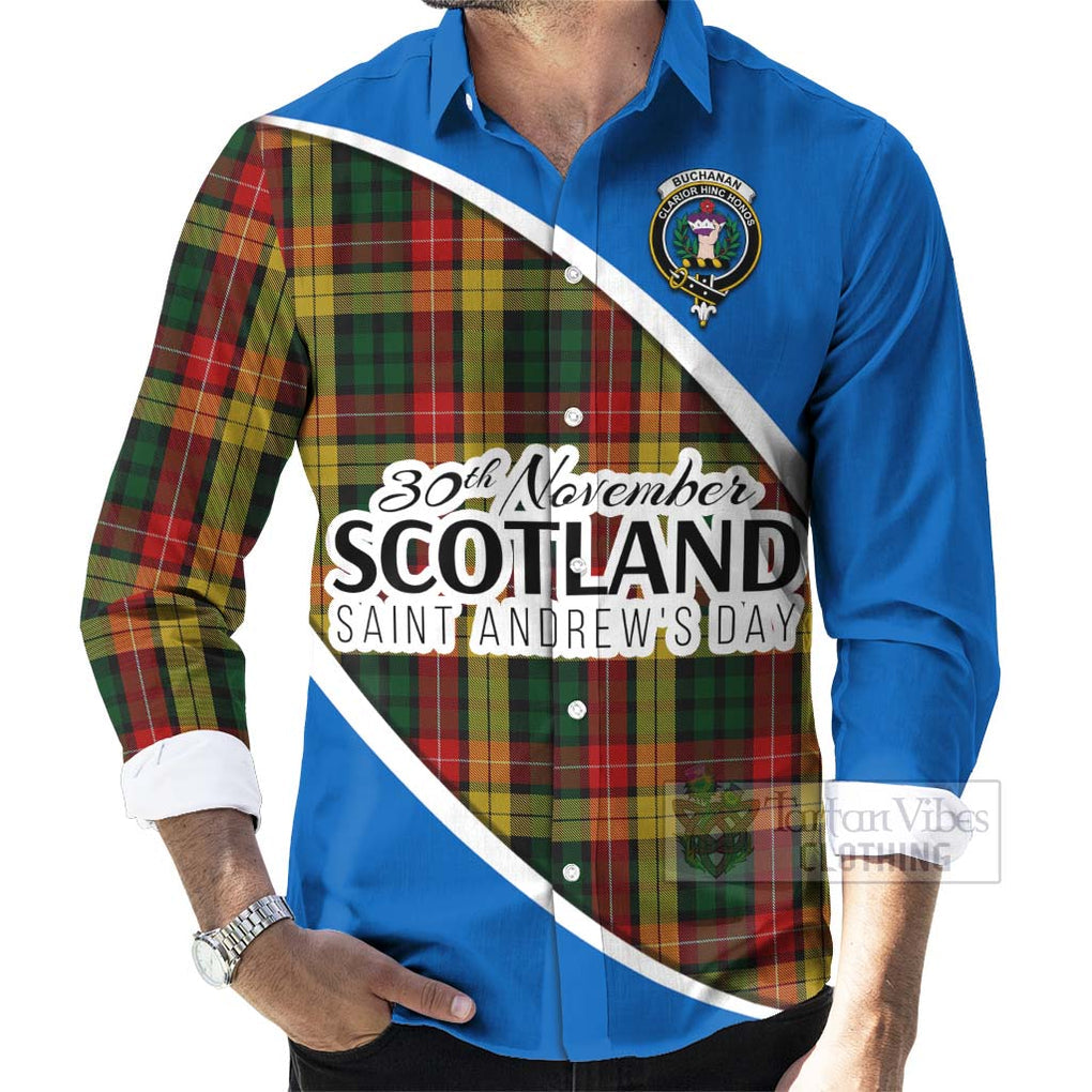 Tartan Vibes Clothing Buchanan Family Crest Tartan Long Sleeve Button Shirt Celebrate Saint Andrew's Day in Style