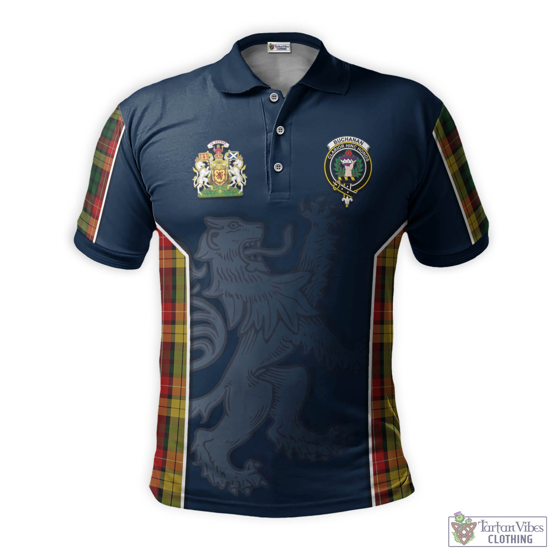 Tartan Vibes Clothing Buchanan Tartan Men's Polo Shirt with Family Crest and Lion Rampant Vibes Sport Style