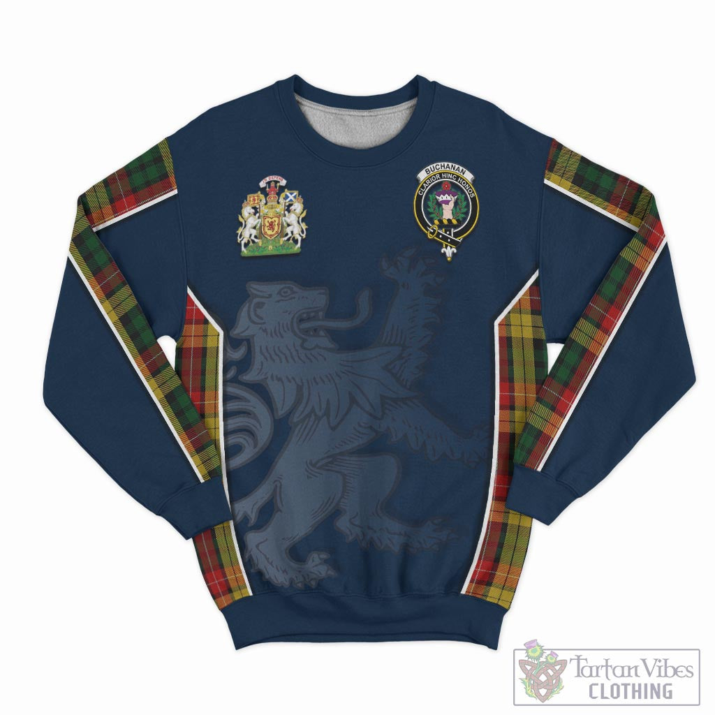 Tartan Vibes Clothing Buchanan Tartan Sweater with Family Crest and Lion Rampant Vibes Sport Style