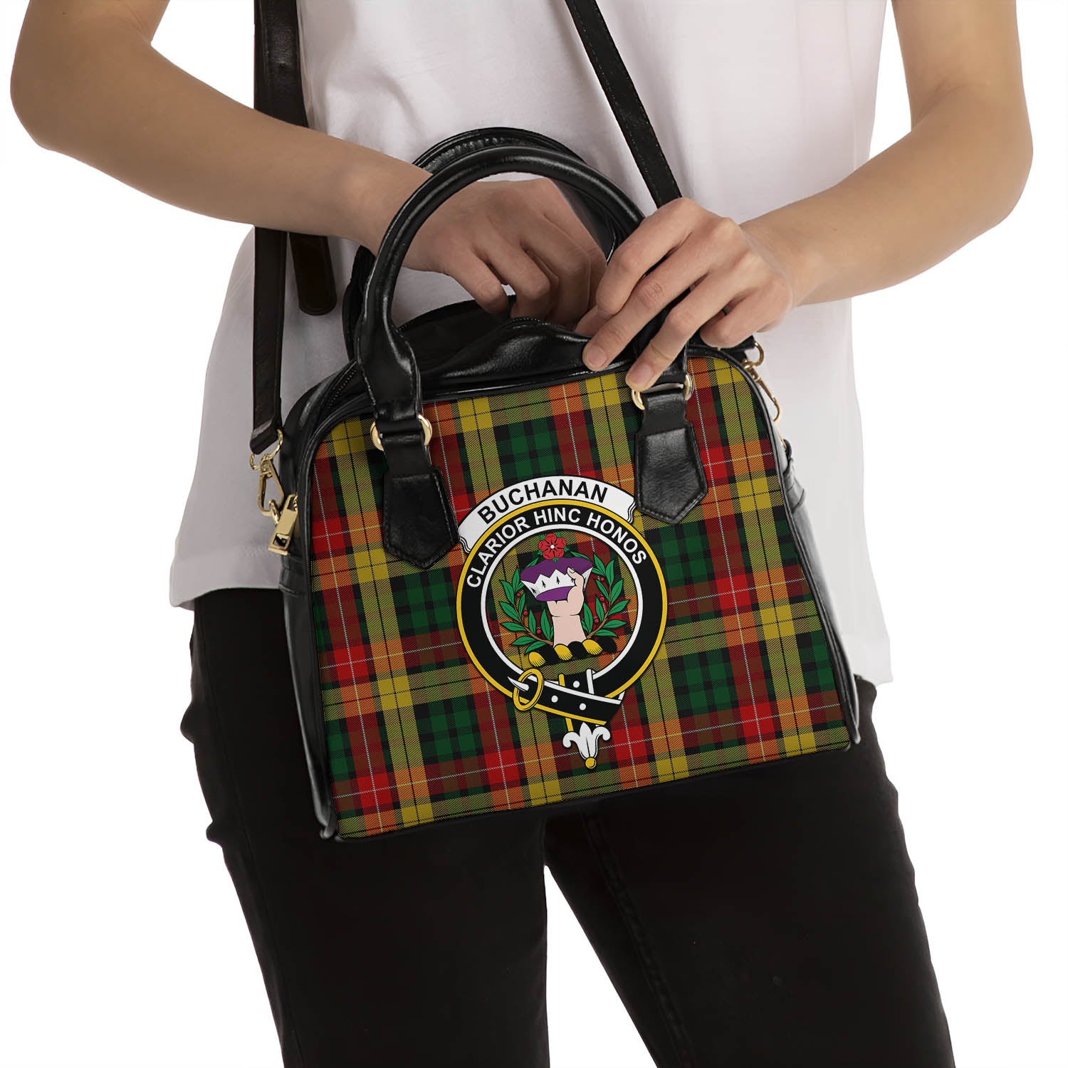 Buchanan Tartan Shoulder Handbags with Family Crest - Tartanvibesclothing