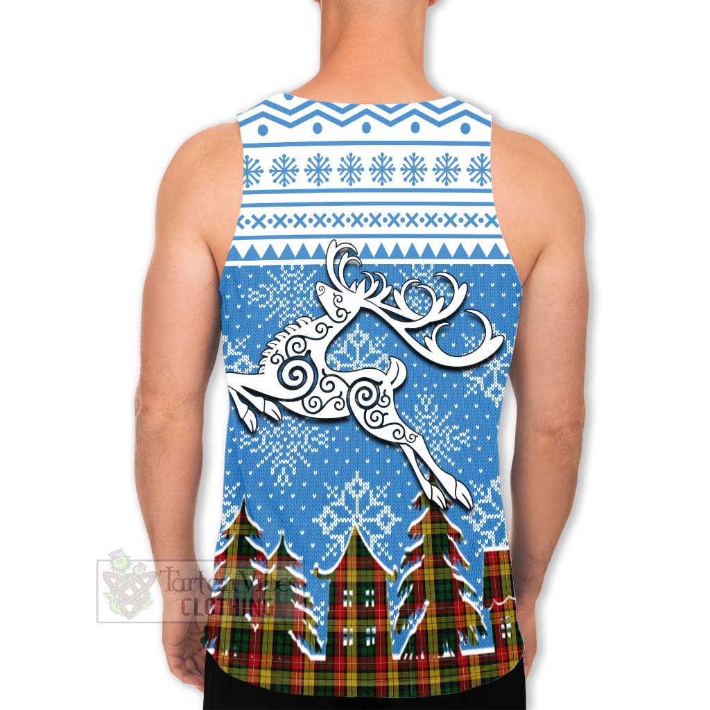 Tartan Vibes Clothing Buchanan Clan Christmas Men's Tank Top Celtic Reindeer Style