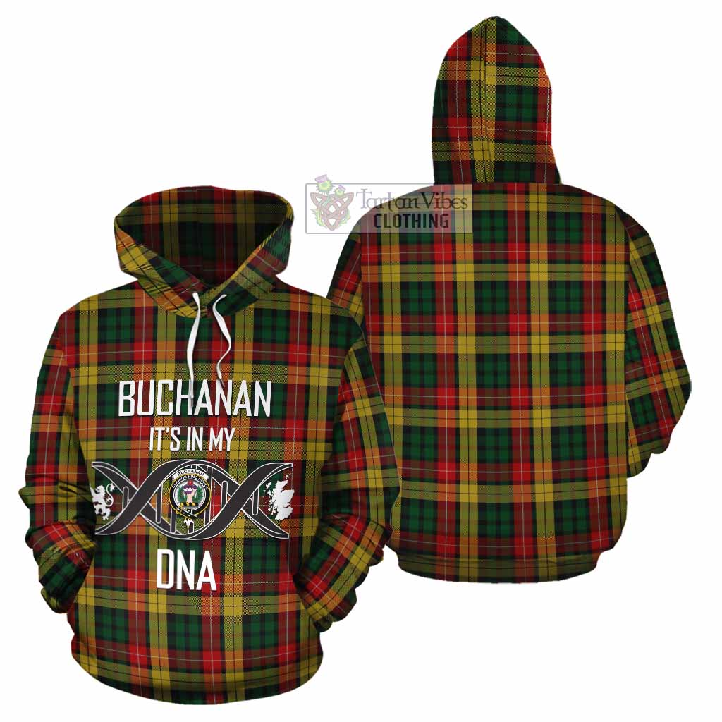 Tartan Vibes Clothing Buchanan Tartan Cotton Hoodie with Family Crest DNA In Me Style