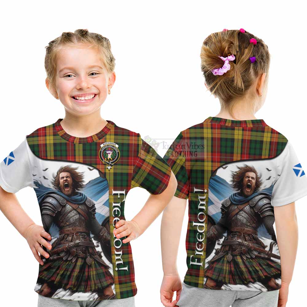 Tartan Vibes Clothing Buchanan Crest Tartan Kid T-Shirt Inspired by the Freedom of Scottish Warrior