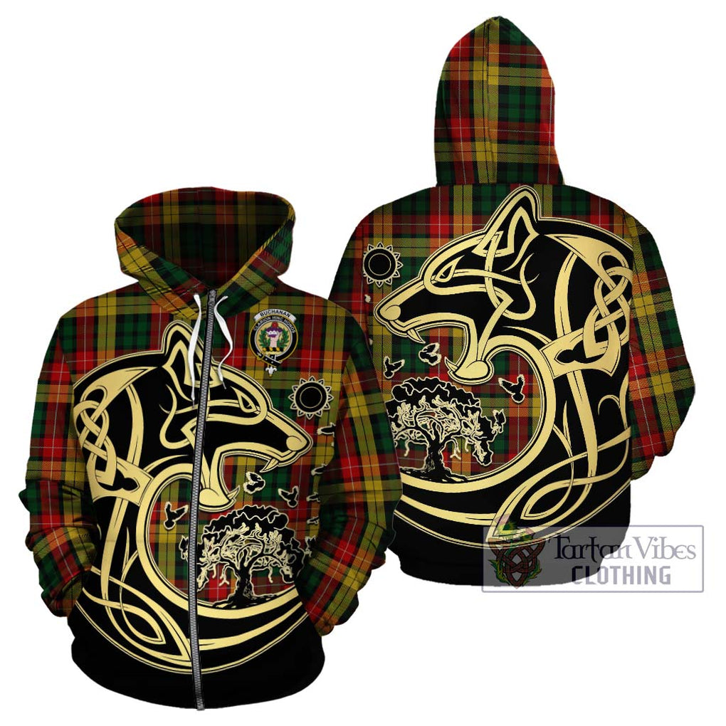 Buchanan Tartan Hoodie with Family Crest Celtic Wolf Style - Tartan Vibes Clothing