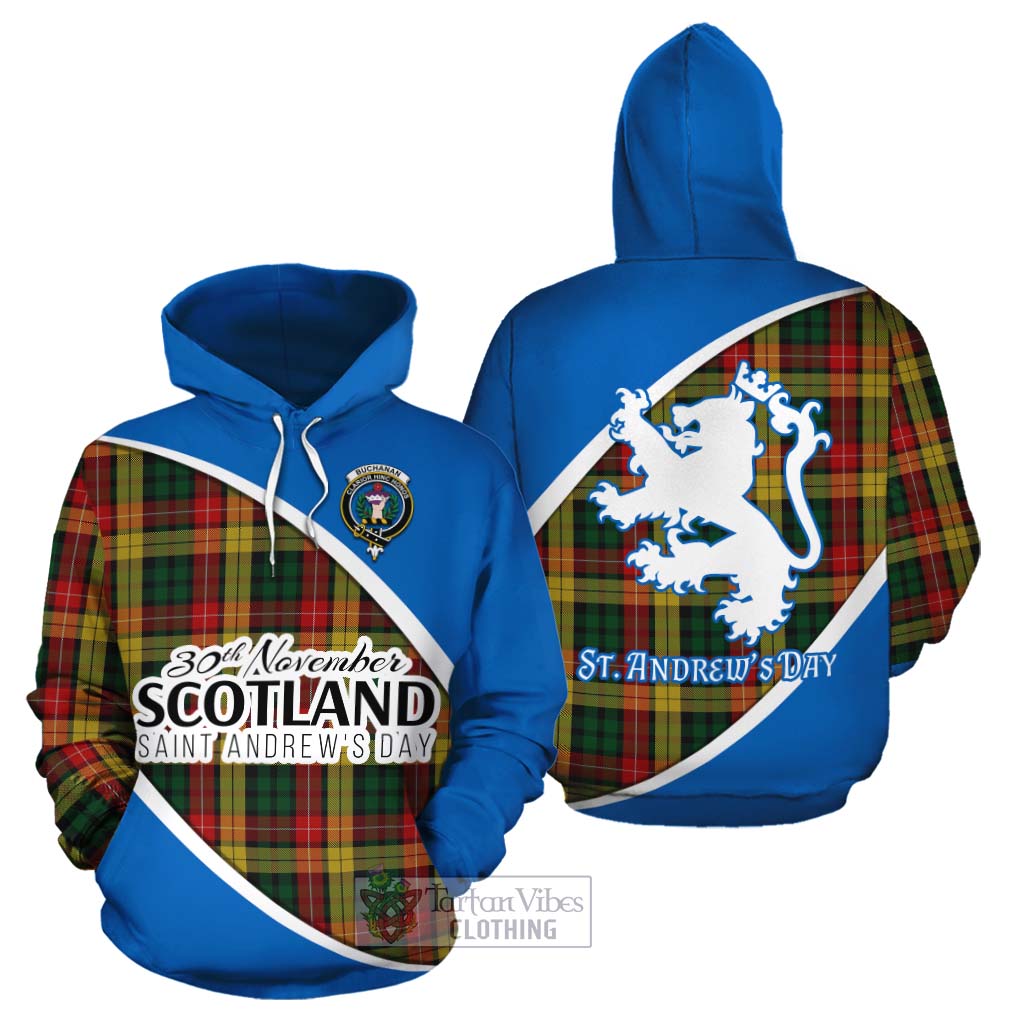 Tartan Vibes Clothing Buchanan Family Crest Tartan Cotton Hoodie Celebrate Saint Andrew's Day in Style