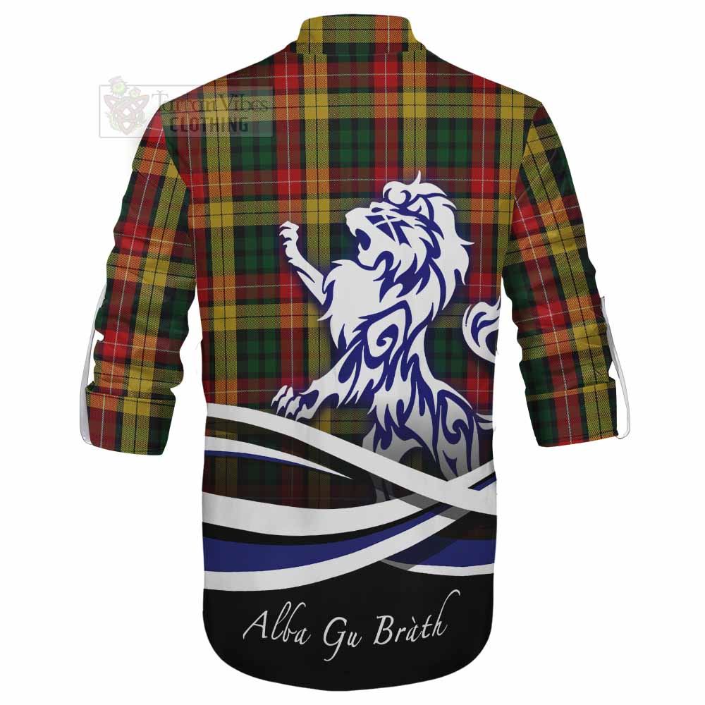 Tartan Vibes Clothing Buchanan Tartan Ghillie Kilt Shirt with Alba Gu Brath Regal Lion Emblem