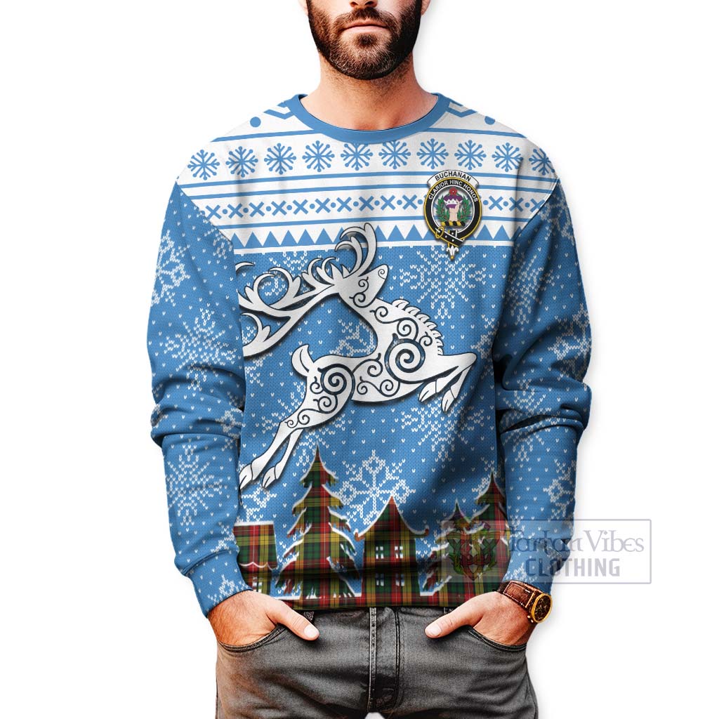 Tartan Vibes Clothing Buchanan Clan Christmas Sweatshirt Celtic Reindeer Style