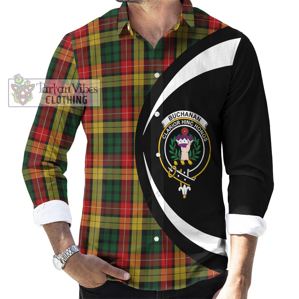 Buchanan Tartan Long Sleeve Button Up with Family Crest Circle Style - Tartan Vibes Clothing