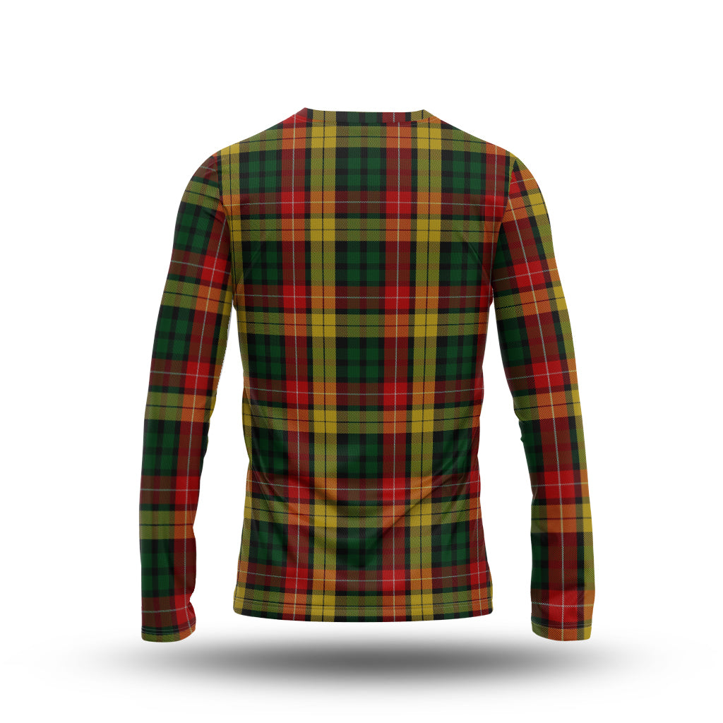 Buchanan Tartan Long Sleeve T-Shirt with Family Crest - Tartan Vibes Clothing