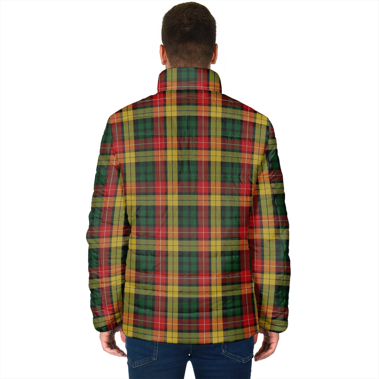 Buchanan Tartan Padded Jacket with Family Crest - Tartan Vibes Clothing