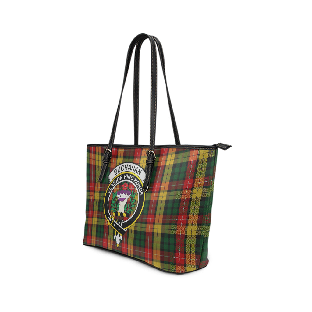 Buchanan Tartan Leather Tote Bag with Family Crest