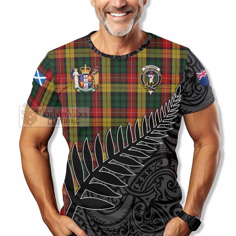 Tartan Vibes Clothing Buchanan Crest Tartan T-Shirt with New Zealand Silver Fern Half Style