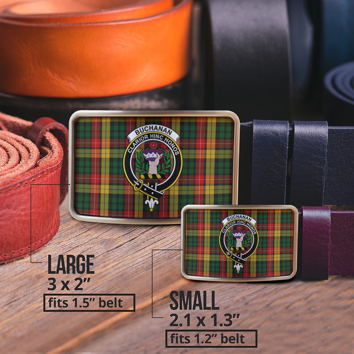 Buchanan Tartan Belt Buckles with Family Crest - Tartan Vibes Clothing