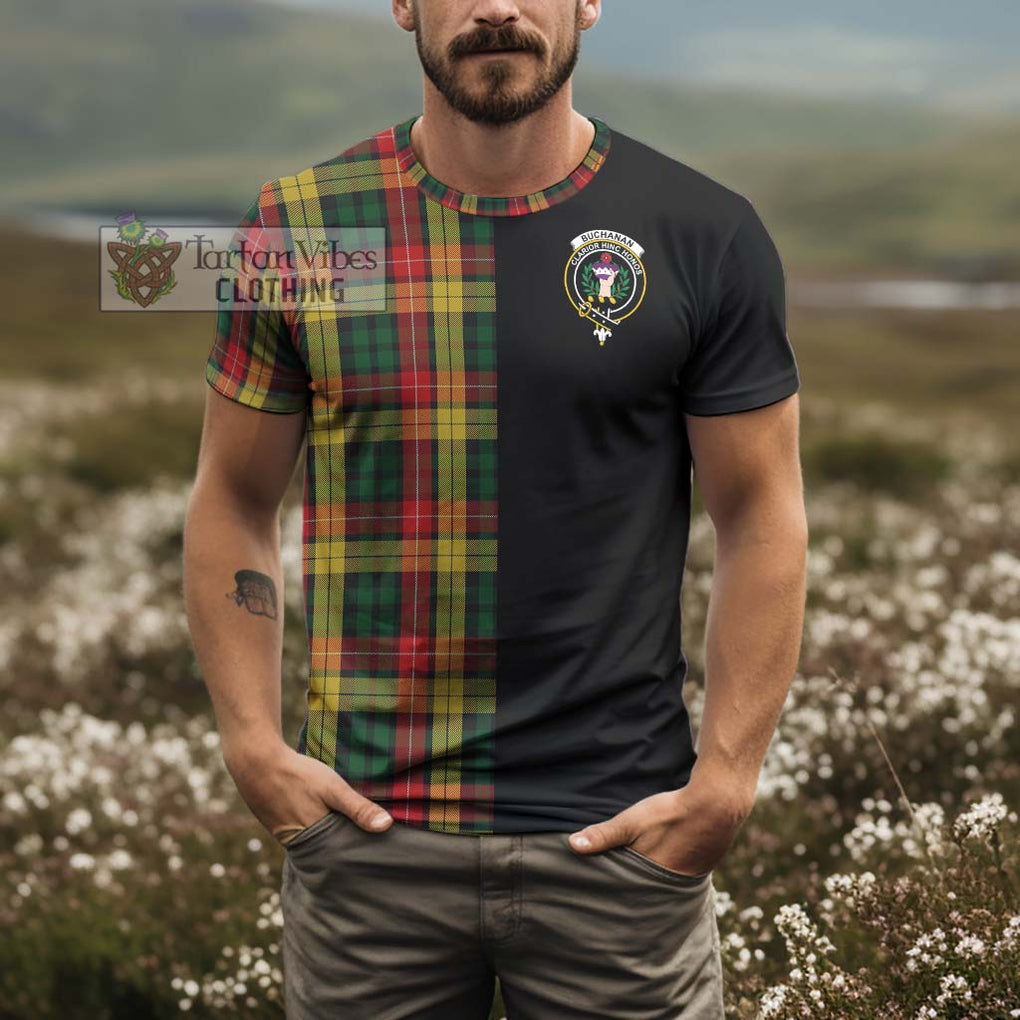 Buchanan Tartan T-Shirt with Family Crest and Half Of Me Style - Tartanvibesclothing Shop