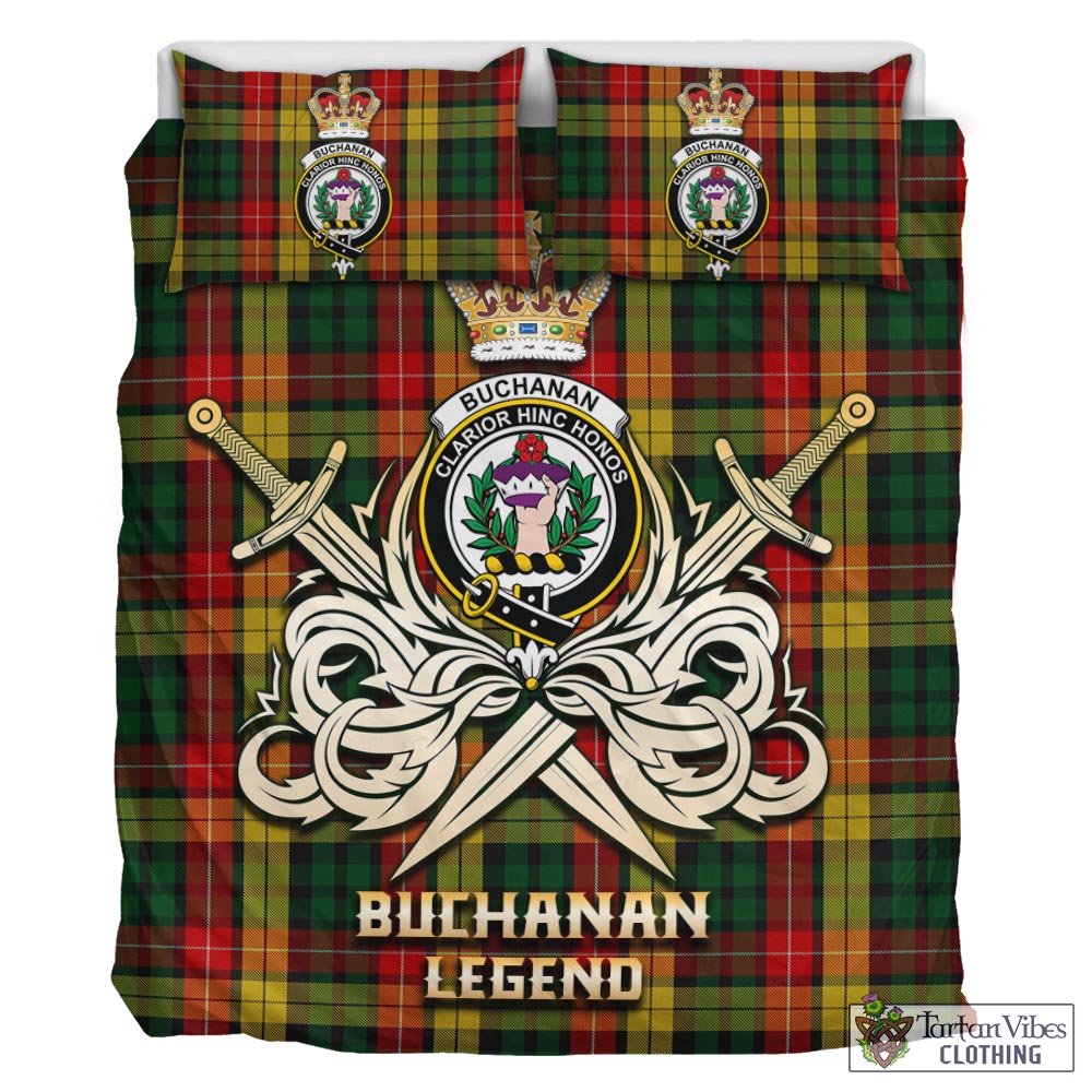 Tartan Vibes Clothing Buchanan Tartan Bedding Set with Clan Crest and the Golden Sword of Courageous Legacy