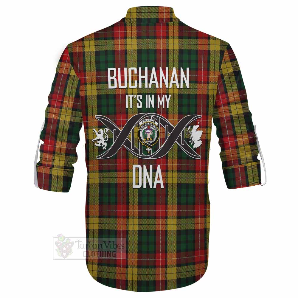 Tartan Vibes Clothing Buchanan Tartan Ghillie Kilt Shirt with Family Crest DNA In Me Style