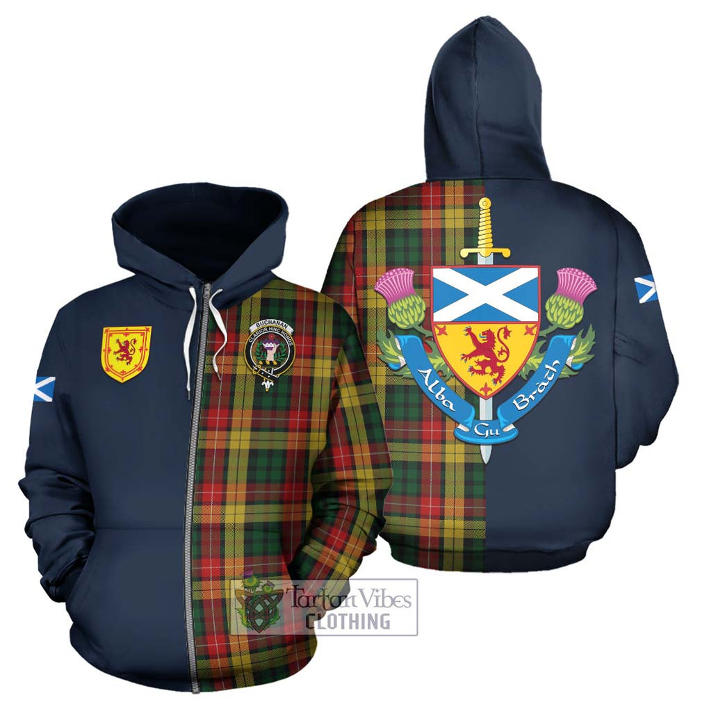 Tartan Vibes Clothing Buchanan Tartan Hoodie with Scottish Lion Royal Arm Half Style