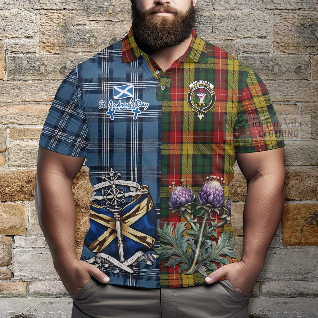 Tartan Vibes Clothing Buchanan Tartan Polo Shirt Happy St. Andrew's Day Half Tartan Style