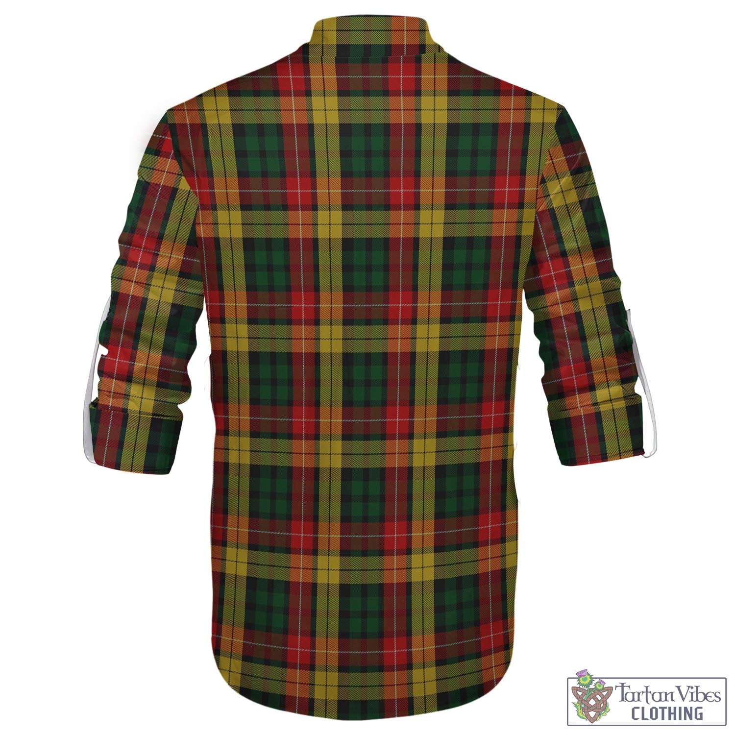 Tartan Vibes Clothing Buchanan Tartan Men's Scottish Traditional Jacobite Ghillie Kilt Shirt with Family Crest