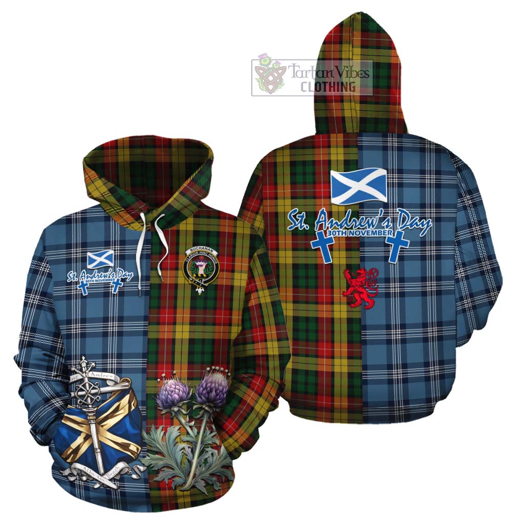 Tartan Vibes Clothing Buchanan Tartan Cotton Hoodie Happy St. Andrew's Day Half Tartan Style