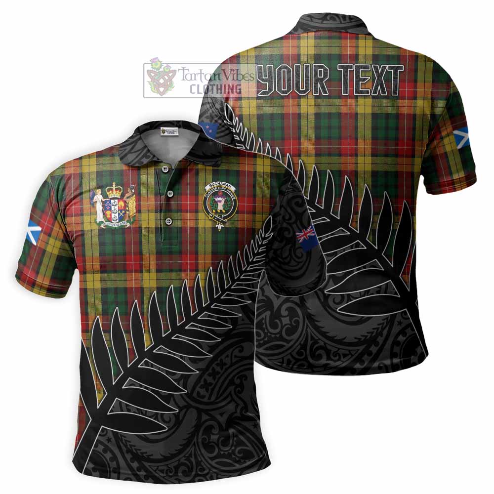 Buchanan Crest Tartan Polo Shirt with New Zealand Silver Fern Half Style