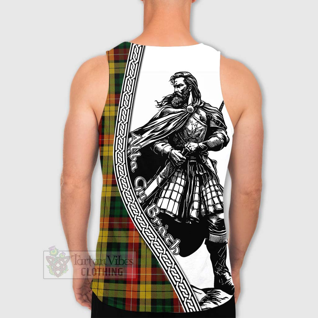 Tartan Vibes Clothing Buchanan Tartan Clan Crest Men's Tank Top with Highlander Warrior Celtic Style