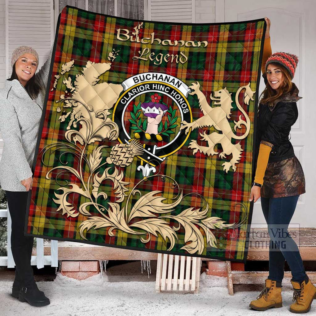 Tartan Vibes Clothing Buchanan Tartan Quilt with Family Crest and Scottish Symbol Style