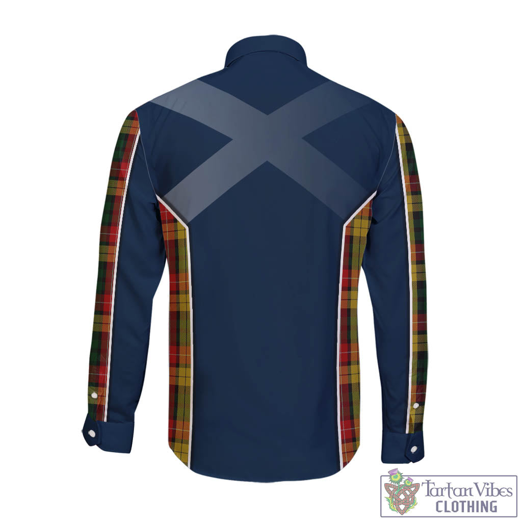 Tartan Vibes Clothing Buchanan Tartan Long Sleeve Button Up Shirt with Family Crest and Lion Rampant Vibes Sport Style