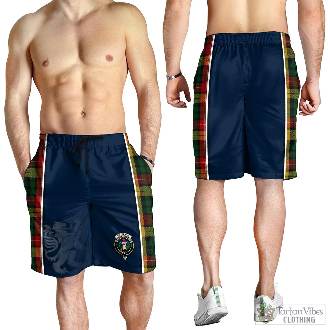 Tartan Vibes Clothing Buchanan Tartan Men's Shorts with Family Crest and Lion Rampant Vibes Sport Style