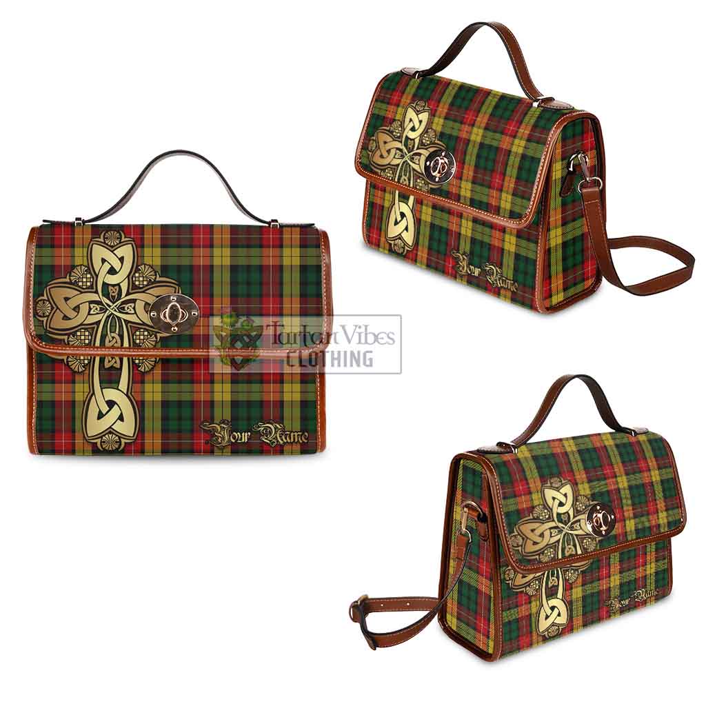 Tartan Vibes Clothing Buchanan Tartan Waterproof Canvas Bag Golden Thistle Celtic Cross Style