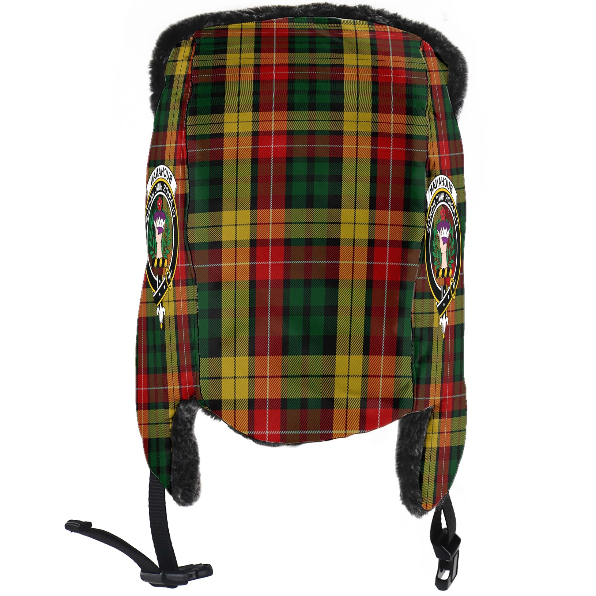 Buchanan Tartan Winter Trapper Hat with Family Crest - Tartanvibesclothing