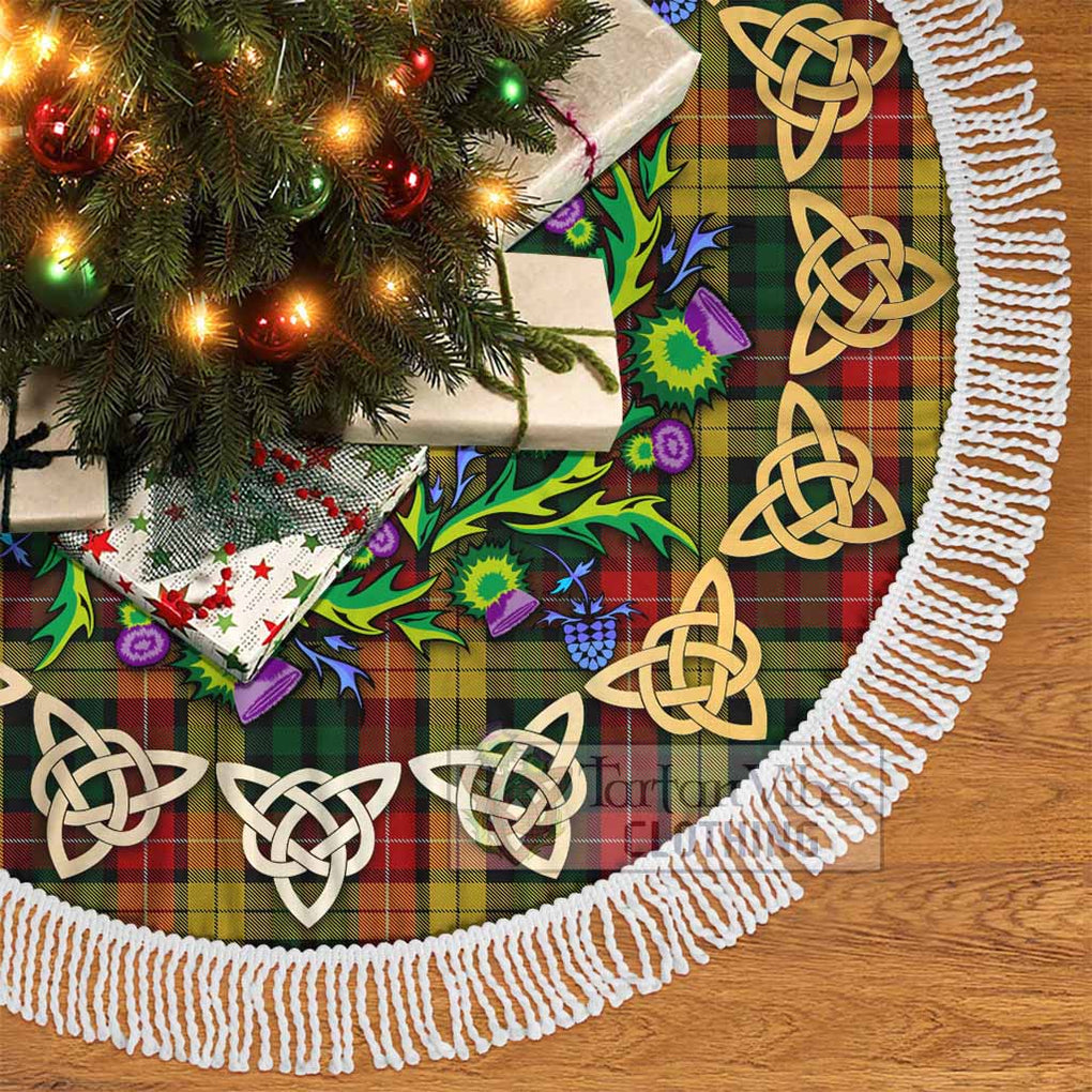 Buchanan Tartan Christmas Tree Skirt with Thistle Celtic Knot Style - Tartan Vibes Clothing