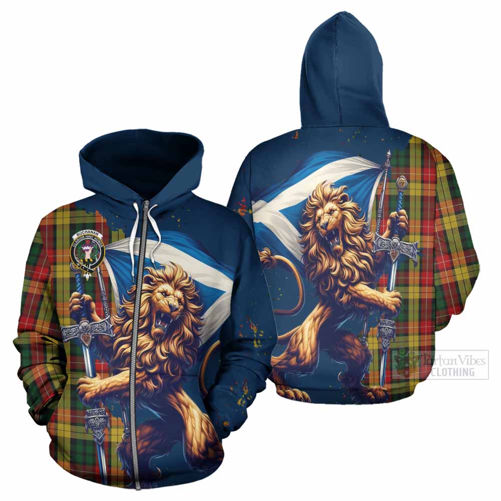 Tartan Vibes Clothing Buchanan Tartan Family Crest Hoodie with Scottish Majestic Lion