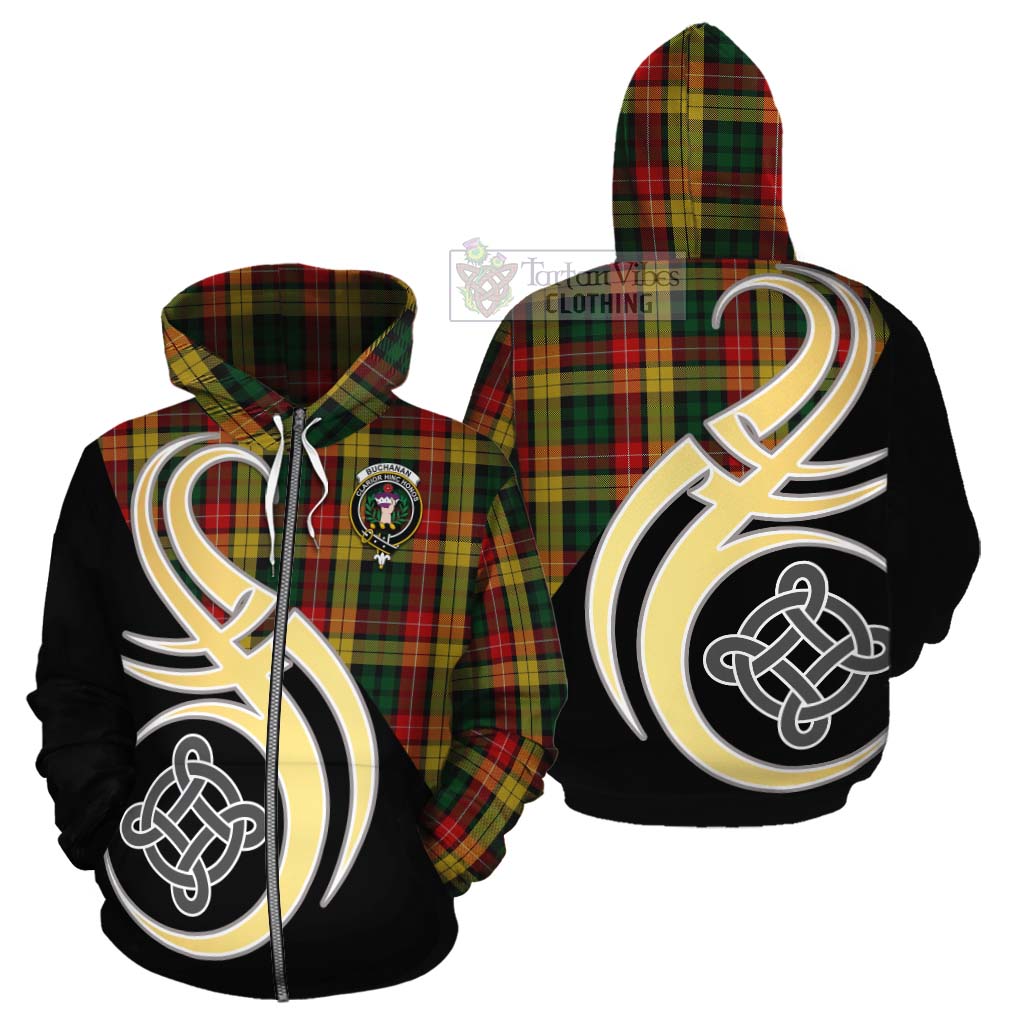 Tartan Vibes Clothing Buchanan Tartan Cotton Hoodie with Family Crest and Celtic Symbol Style