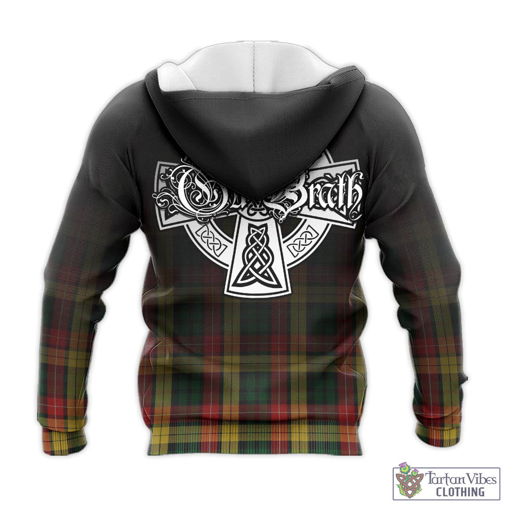 Tartan Vibes Clothing Buchanan Tartan Knitted Hoodie Featuring Alba Gu Brath Family Crest Celtic Inspired