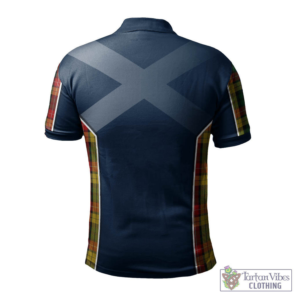 Tartan Vibes Clothing Buchanan Tartan Men's Polo Shirt with Family Crest and Scottish Thistle Vibes Sport Style