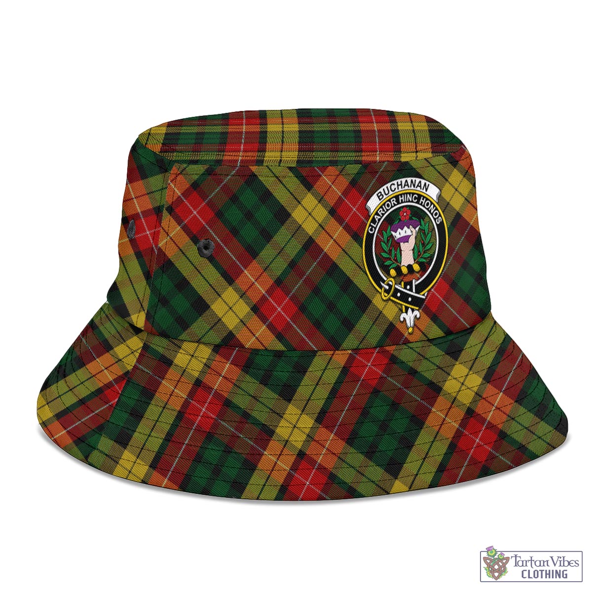 Tartan Vibes Clothing Buchanan Tartan Bucket Hat with Family Crest