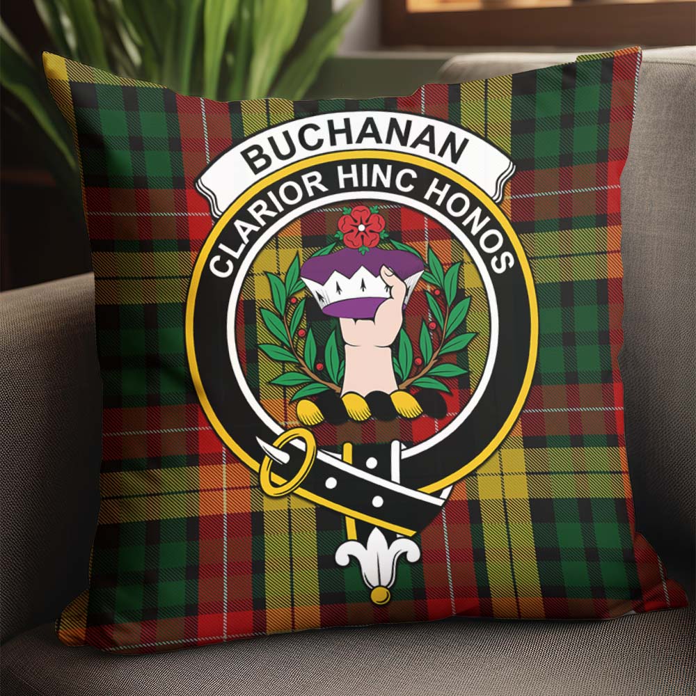 Buchanan Tartan Pillow Cover with Family Crest - Tartanvibesclothing